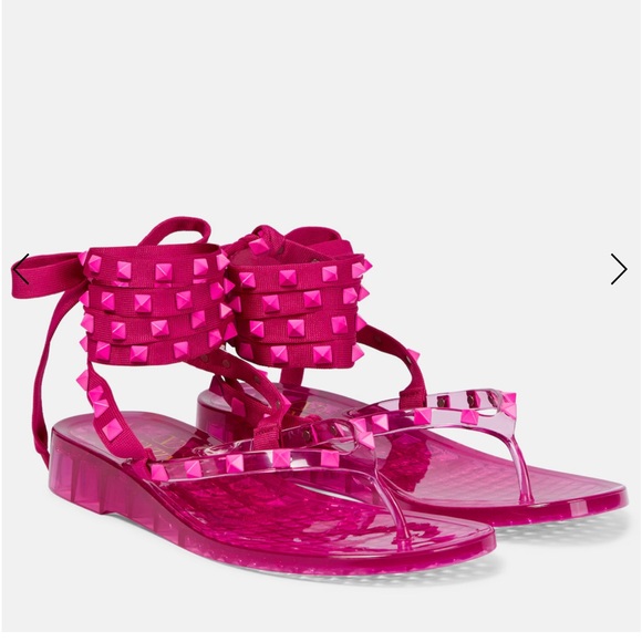 VALENTINO Rockstud PVC Laced Thong Sandals Hot Pink - Picture 1 of 12